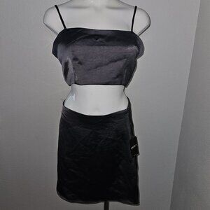 NEW Forever 21 F21 Bustier Crop Top Mini Skirt 2pc Set Gunmetal Gray Size Medium